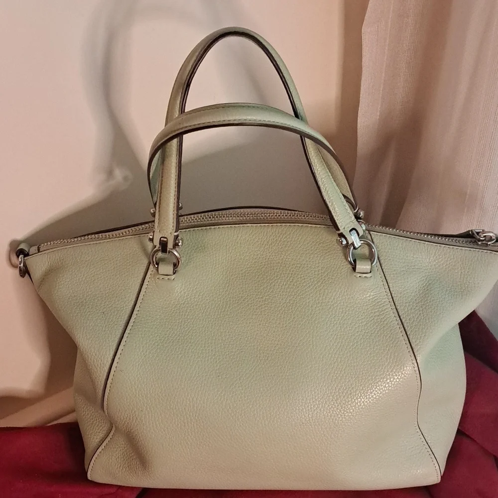 Coach Prairie Soft Seafoam Green Pebble Leather Satchel/Crossbody Like New - Picture 4 of 11